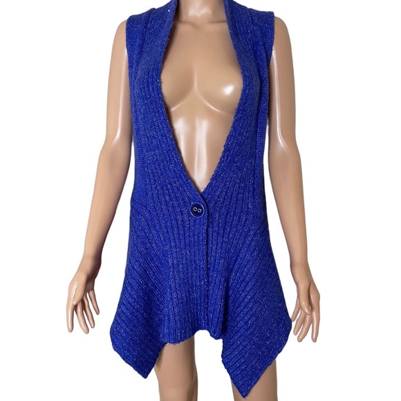 Alberto Mikali sweater sleeveless single button ribbed asymmetrical hem line MD - Picture 1 of 10